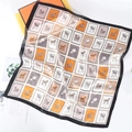 70cm satin square scarf with orange horse equestrian print and checked patterns - 1# Recommended Color (Orange Grey White Equestrian)
