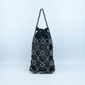 Stylish black beaded bucket handbag with mesh design and satin drawstring lining - Dark Gray