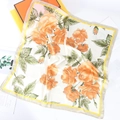 70cm elegant floral silk square scarf with orange roses and green leaves on white - 3# Light Green (White Green Edge Orange Floral)