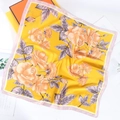 Elegant 70cm yellow floral silk scarf with large rose patterns and orange gift box - 2# Gold (Yellow Orange Floral)