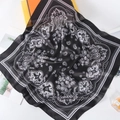 Elegant 70cm vintage paisley print silk scarf in black and white with satin finish - Recommended Color (Black)