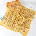 Elegant 70cm yellow paisley floral satin silk square scarf on aesthetic lifestyle background - 70cmx70cm / Gold