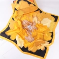 Elegant 70cm silk square scarf with yellow peony floral prints and black borders - Bright Yellow Peony Style (1# Recommended)