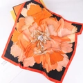 Detail of silk square scarf featuring vibrant peony floral pattern and elegant gift box - Orange Blooming Floral Style (2# Hot Selling)