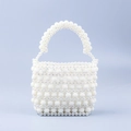 Elegant handmade white pearl beaded handbag with vintage baroque style weaving and handle - White
