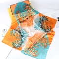 Artistic silk square scarf with vibrant orange and teal tree print on white background - Orange Teal Leaf Print (Recommended) / 70*70cm