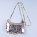 Sac bandoulière à paillettes carrées or rose avec chaîne métallique futuriste - Doré