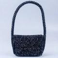 Handgefertigte schwarze Acryl-Perlenhandtasche mit U-Griff und gewebter Abendtasche - Schwarz