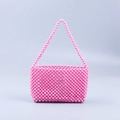 Handmade pink acrylic beaded tote bag with woven design and matching top handle - Bright Pink