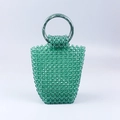 Borsa a mano verde in perline fatta a mano con grandi manici rotondi in resina dura - Verde