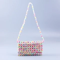 Detail of colorful acrylic bead weaving on a sweet handmade crossbody shoulder bag - Multi-color