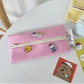 Estuche escolar de lona rosa con parches de dibujos animados y cremallera blanca - Rosa (Con Pines)