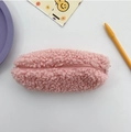 Pink lamb wool pencil case with soft plush texture and matching zipper closure - Pink