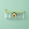 Transparentes grünes Federmäppchen aus PVC mit Avocado-Print und japanischem Text - Eine Avocado