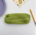 Fuzzy sherpa pencil case in avocado green with a soft plush texture and zipper closure - Green
