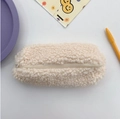 Creamy white plush lamb wool pencil case with soft texture and smooth zipper - White