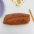 Caramel brown plush pencil case made of soft faux fur with a matching metal zipper - Coffee