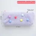 Purple macaron plush pencil case with colorful fur balls, size 21.5x8.5x4cm - Lavender