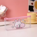 Detail of pink transparent pencil case featuring a cute cartoon rabbit with a pink zipper - White Bubble Rabbit