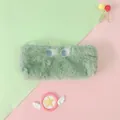 Niedliches grünes Plüsch-Dinosaurier-Mäppchen mit Augen-Stickerei und gelber Krone - Dinosaurier Plüsch Federmäppchen (Große Augen)