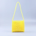 Handmade hollow yellow acrylic beaded square shoulder bag with long pearl strap - Yellow