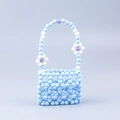 Sac à main en perles fait main avec motif de grille macaron et fleurs blanches décoratives - Bleu Ciel