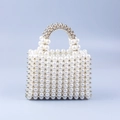 Handmade beaded handbag with 14mm pearls and gold beads in a vintage French style - White + Gold
