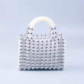 Handmade beaded square handbag featuring silver acrylic and white pearl accents - Silver
