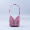 Detail of pink metal soda tab sequins and handmade woven texture on the handbag - Pink