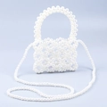 Elegante witte imitatieparel handtas in vierkante vorm met handvat en schouderriem - Wit