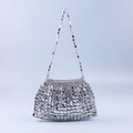 Silver metal sequin woven handbag with round reflective discs and chic top handle design - Silver
