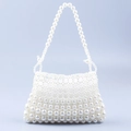 Handmade white faux pearl beaded tote bag for wedding and evening parties - White