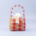 Handmade beaded handbag with red orange green checkerboard pattern and silk pouch - Red Orange Green