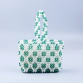 Sac à main fait main en perles acryliques vert et blanc avec doublure en tissu blanc - Vert + Blanc