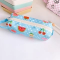 Blue canvas pencil case with fruit pattern and white polka dots, large capacity - Fruit