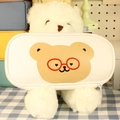 Trousse blanche en cuir PU avec motif ours mignon à lunettes pour étudiants - Ours Blanc