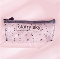 Transparente achteckige Federtasche mit schwarzem Sternenhimmel-Druck und Reißverschluss - Dreieck Stern Buchstabe