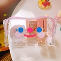 Transparent PVC makeup bag with colorful abstract smile face and pink zipper detail - Smiley Face Clear Storage Bag