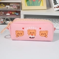 Trousse en toile rose avec oursons mignons et grosse fermeture éclair pour filles - Rose
