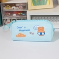 Trousse en toile bleu clair avec motif ours mignon et grande fermeture éclair robuste - Bleu