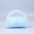 Macro detail of handmade beaded handbag with blue and clear acrylic faceted beads - Sky Blue