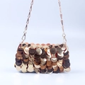 Fashionable gold sequin evening clutch bag with fish-scale texture and metal chain strap - Gold