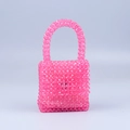 Handmade neon pink acrylic beaded handbag with square frame and top handle for women - Rose Red