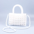 Borsa a mano bianca fatta a mano con perline e motivo a trama traforata - Bianco