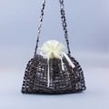 Handmade gunmetal beaded hobo bag with cream satin drawstring lining and strap - Dark Gray