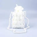 White flower-shaped pearl woven crossbody bag with satin drawstring lining and strap - Clear Plum Blossom Piece Handmade Beaded Phone Crossbody Bag / White