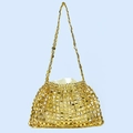 Handmade gold beaded woven dumpling tote bag with a cream fabric inner lining - Gold