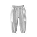 Classic light gray cotton joggers for boys with white side stripes and elastic waist - 90 / Heather Grey