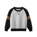 Sudadera de niños con manga larga, diseño de patchwork gris-negro y mangas raglán a rayas - 90cm / Gris Jaspeado/Negro