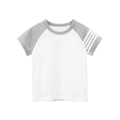Kids short sleeve raglan t-shirt in white and grey with sporty stripes on sleeve - 100cm / Off-White/Marl Grey